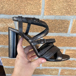 Lanvin Paris cylinder heel pewter shoes 39.5/8.5